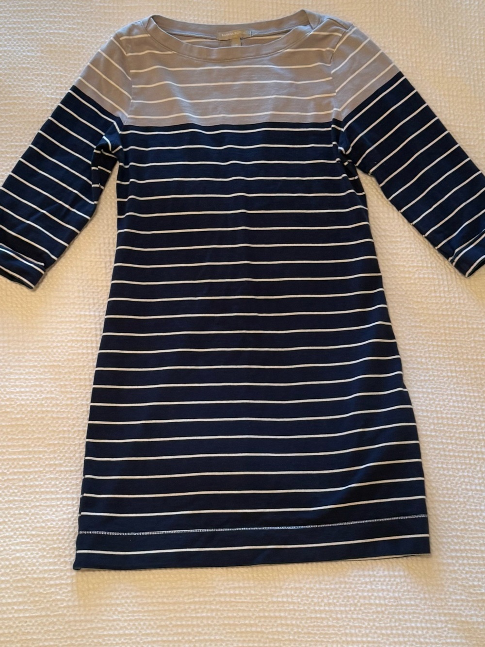 Banana Republic | Navy White Striped Cotton Shift Dress | 3/4 Sleeve | Size = M